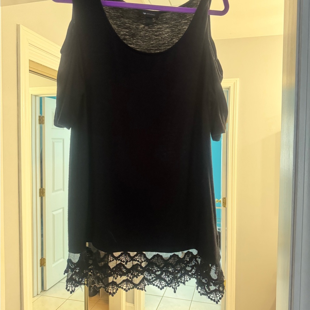 AB Studio Black Top with Lace Hem